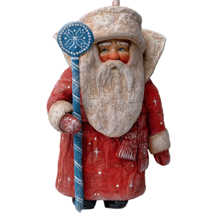 Collectible Christmas tree wadded toy "Santa Claus with a staff" from the collection "New Year"