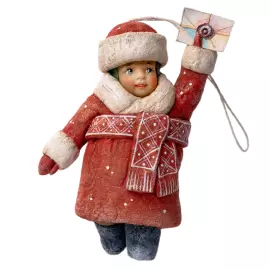 Коллекционная елочная ватная игрушка "Малыш Новый год с письмом" из коллекции "Новый год"