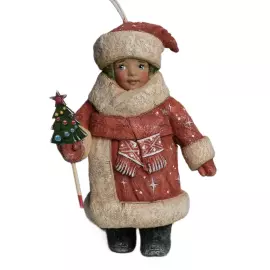 Коллекционная елочная ватная игрушка "Мальчик Новый год с елочкой" из коллекции "Новый год"
