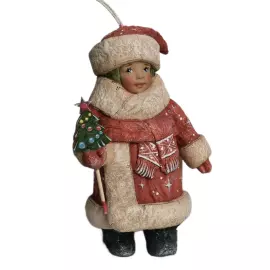 Коллекционная елочная ватная игрушка "Мальчик Новый год с елочкой" из коллекции "Новый год"