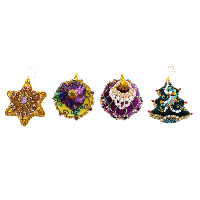 Set of 4 Christmas Tree toys in a blue gift box