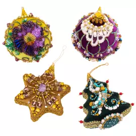 Set of 4 Christmas Tree toys in a blue gift box