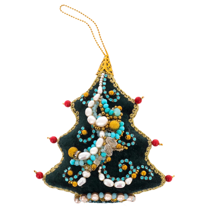 Set of 4 Christmas Tree toys in a blue gift box