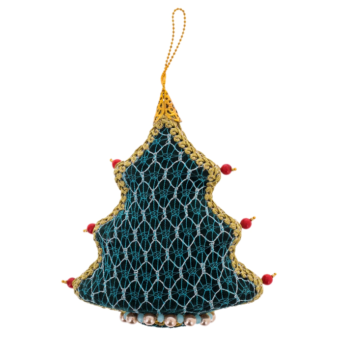 Set of 4 Christmas Tree toys in a blue gift box