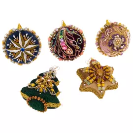 Set of 5 Christmas Tree toys in a blue gift box