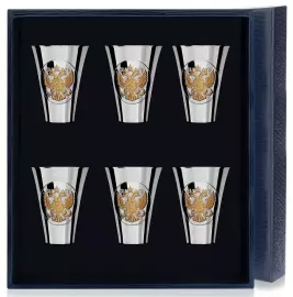Набор рюмок для водки из серебра "Герб" с позолотой на 6 персон