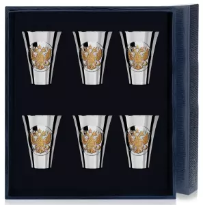 Набор рюмок для водки из серебра "Герб" с позолотой на 6 персон