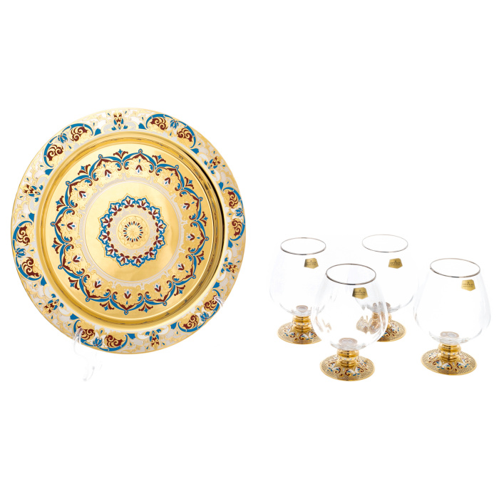 Набор для коньяка на блюде "Букет" на 4 персоны, Златоуст