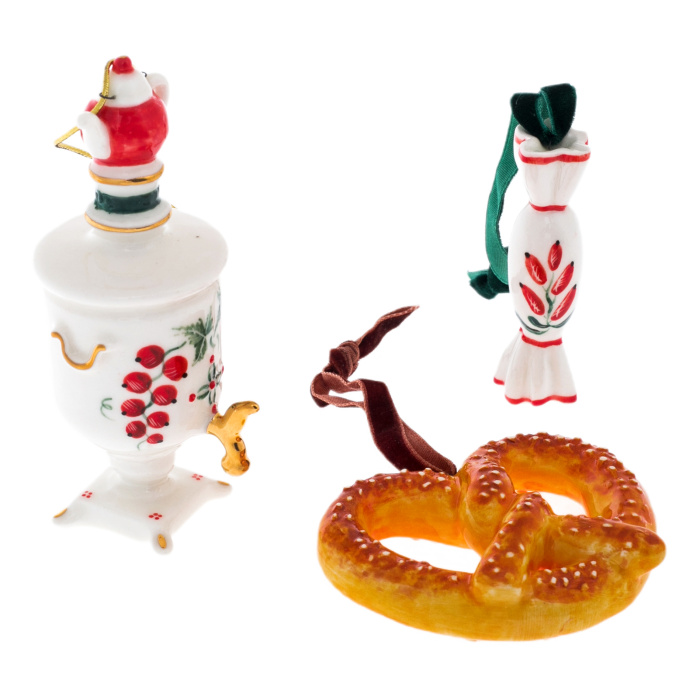 Набор елочных игрушек из фарфора "У Самовара" красный, 3шт