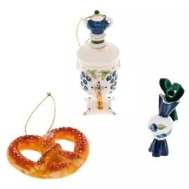 Set of Christmas tree toys made of porcelain "At the Samovar" blue, 3 pcs