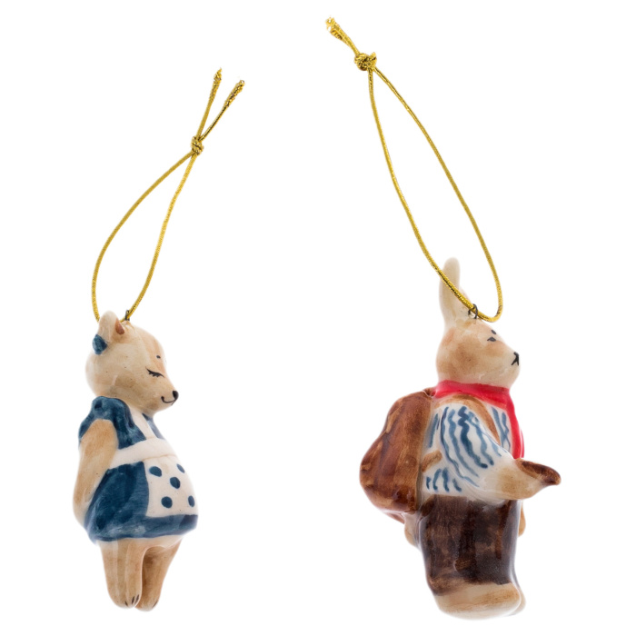 Набор елочных игрушек из фарфора "Ретро. Зайчик и Медведь" 2шт