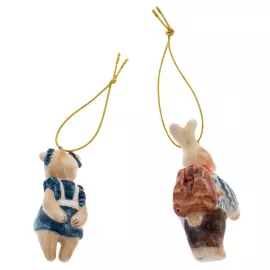 Набор елочных игрушек из фарфора "Ретро. Зайчик и Медведь" 2шт