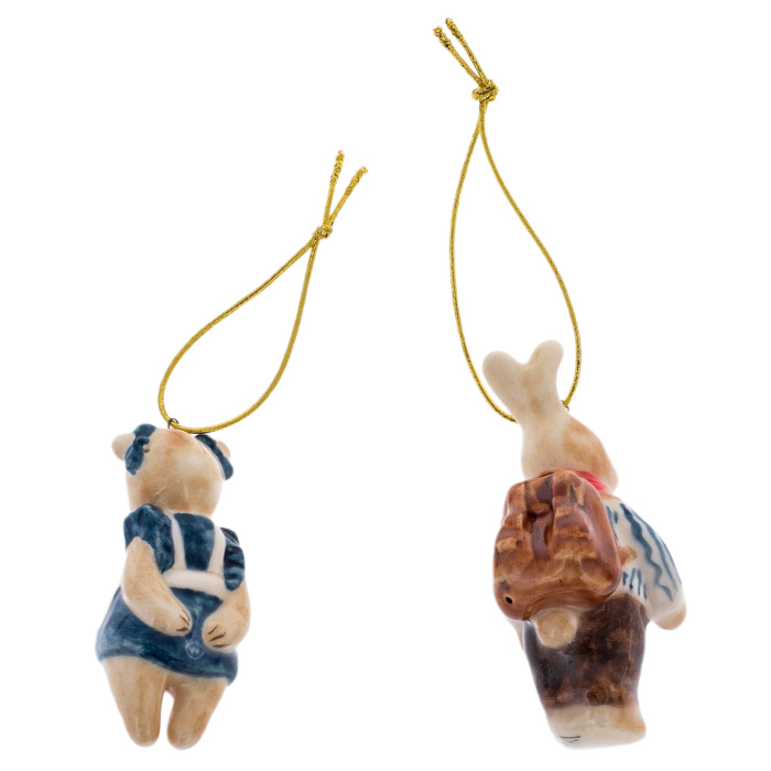 Набор елочных игрушек из фарфора "Ретро. Зайчик и Медведь" 2шт