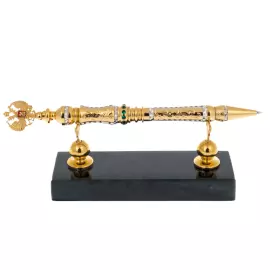 Ручка подарочная "Герб РФ" на подставке из нефрита, Златоуст