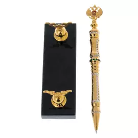 Ручка подарочная "Герб РФ" на подставке из нефрита, Златоуст