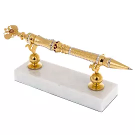 Ручка подарочная "Герб РФ" на подставке из мрамора, Златоуст