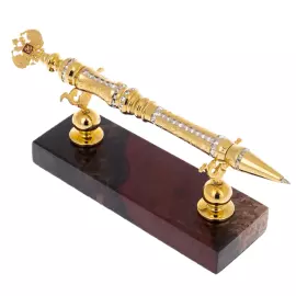 Ручка подарочная "Герб РФ" на подставке из яшмы, Златоуст