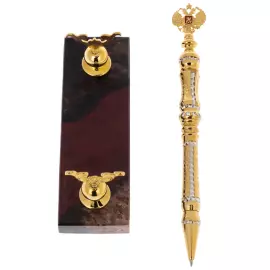 Ручка подарочная "Герб РФ" на подставке из яшмы, Златоуст