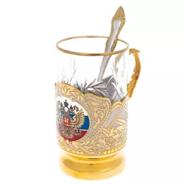 Подстаканник "Герб РФ" с эмалью, на 1 персону, Златоуст