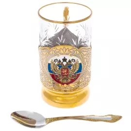 Подстаканник "Герб РФ" с эмалью, на 1 персону, Златоуст