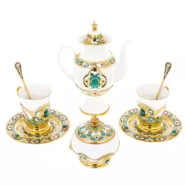 Кофейный сервиз "Боярыня"  с малахитом, на 2 персоны, Златоуст