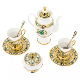 Кофейный сервиз "Боярыня"  с малахитом, на 2 персоны, Златоуст