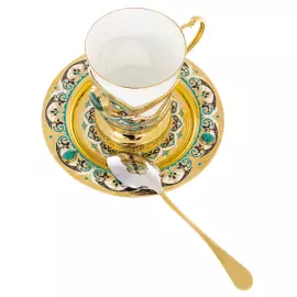 Кофейный сервиз "Боярыня"  с малахитом, на 2 персоны, Златоуст