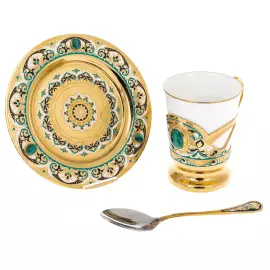 Кофейный сервиз "Боярыня"  с малахитом, на 2 персоны, Златоуст