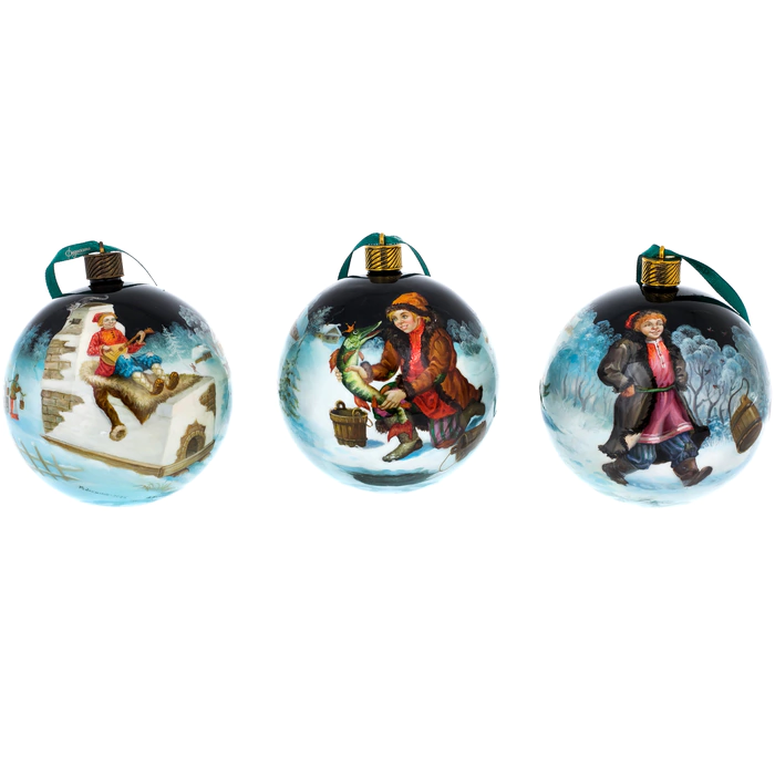 Set of Christmas balls "At the behest of the pike" 3 pcs, Fedoskino
