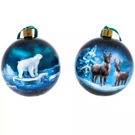 Набор ёлочных шаров "Русский север. Медведь и олени" 2 шт, Федоскино