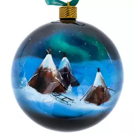 Набор ёлочных шаров "Русский север. Медведь и олени" 2 шт, Федоскино