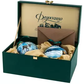 Набор ёлочных шаров "Русский север. Рыбак и олени" 2 шт, Федоскино