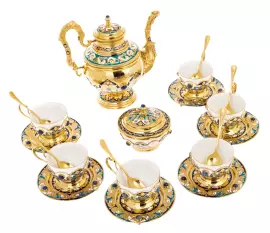 Набор чайный с самоваром "Гжель" с лазуритом, на 6 персон, Златоуст
