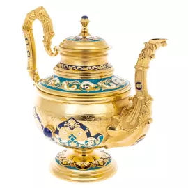 Набор чайный с самоваром "Гжель" с лазуритом, на 6 персон, Златоуст