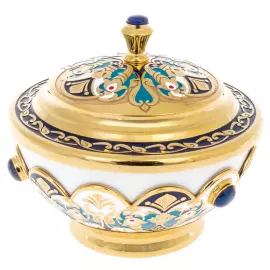 Набор чайный с самоваром "Гжель" с лазуритом, на 6 персон, Златоуст