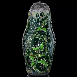 Матрешка-медовница из стекла "Изумрудное вдохновение" со стразами Swarovski, Хохлома