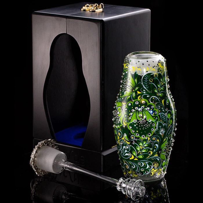 Nesting doll made of glass "Emerald inspiration" with Swarovski crystals, Khokhloma