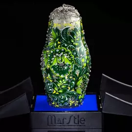 Матрешка-медовница из стекла "Изумрудное вдохновение" со стразами Swarovski, Хохлома
