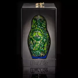 Матрешка-медовница из стекла "Изумрудное вдохновение" со стразами Swarovski, Хохлома