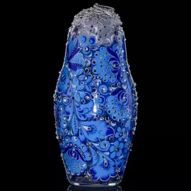Матрешка-медовница из стекла "Небесная лазурь" со стразами Swarovski, Хохлома