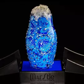 Матрешка-медовница из стекла "Небесная лазурь" со стразами Swarovski, Хохлома