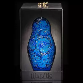 Матрешка-медовница из стекла "Небесная лазурь" со стразами Swarovski, Хохлома