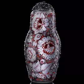 Матрешка-медовница из стекла "Зимняя вишня" со стразами Swarovski, Хохлома