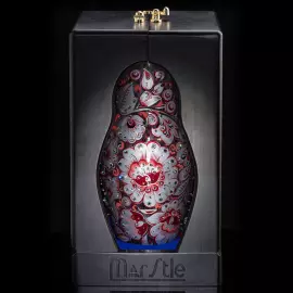 Матрешка-медовница из стекла "Зимняя вишня" со стразами Swarovski, Хохлома