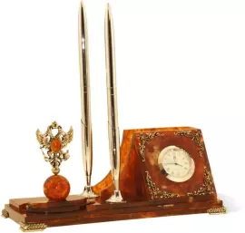 Письменный набор из янтаря "Державный" серебро