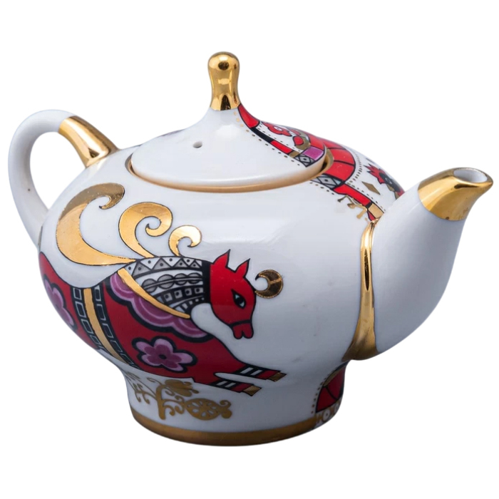 Чайник заварочный фарфоровый "Новгородский. Красный конь"