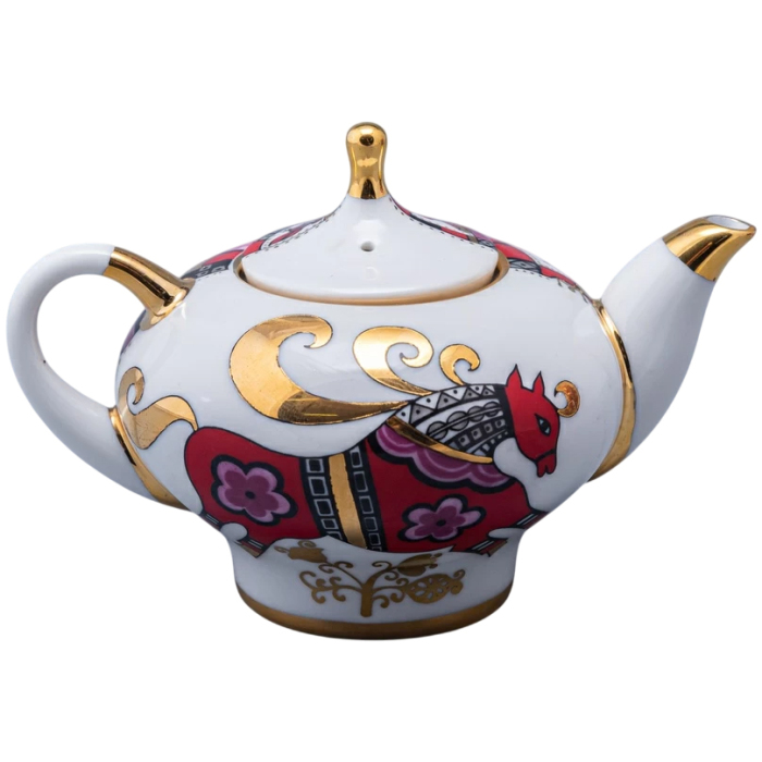 Чайник заварочный фарфоровый "Новгородский. Красный конь"
