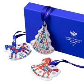 Набор елочных фарфоровых игрушек "Ёлки-иголки" 3 шт