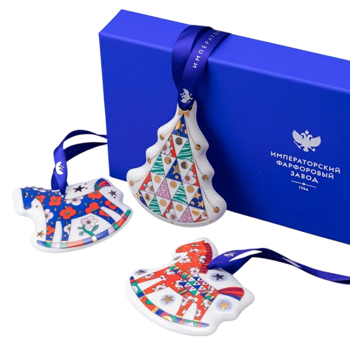 Набор елочных фарфоровых игрушек "Ёлки-иголки" 3 шт