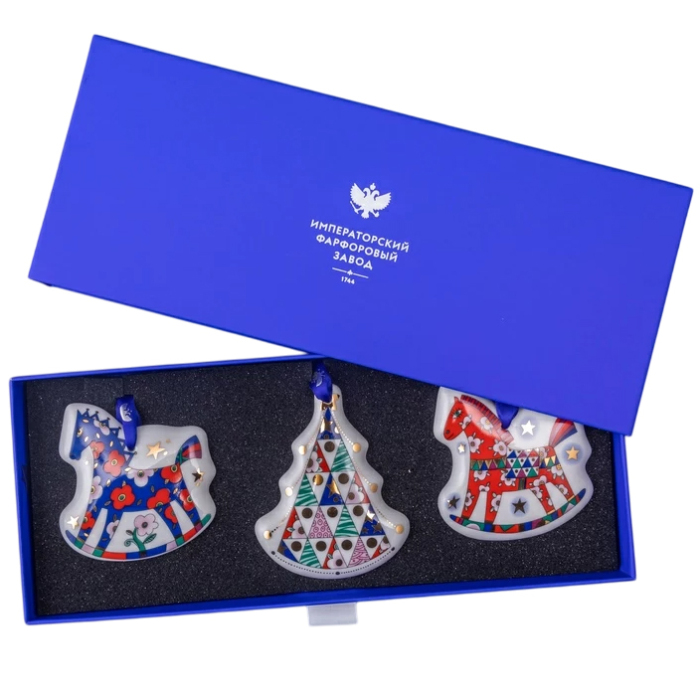Набор елочных фарфоровых игрушек "Ёлки-иголки" 3 шт